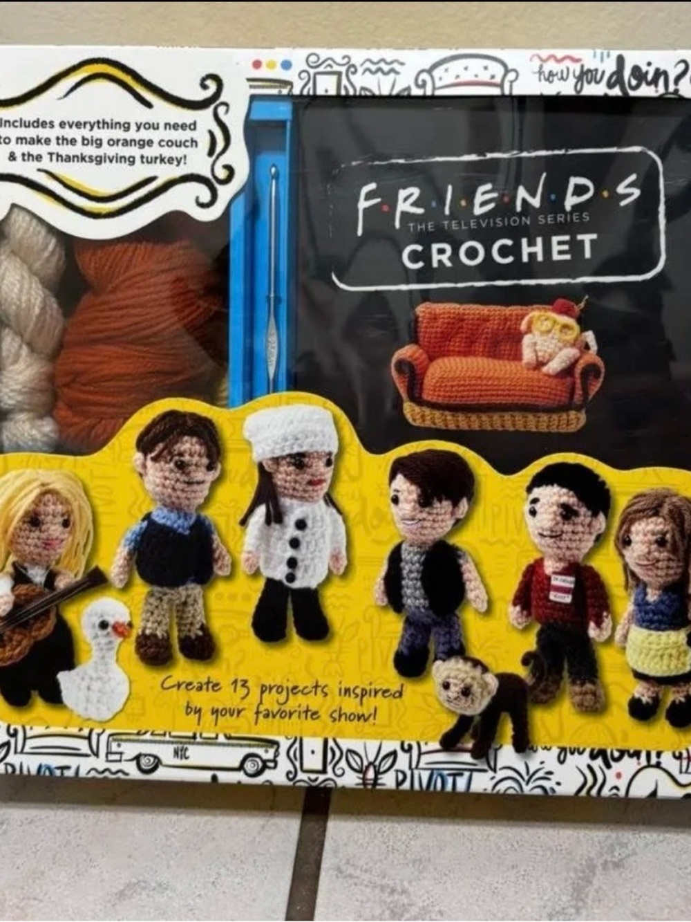 FRIENDS Crochet Set with Orange Couch and Multicolor Amigurumi